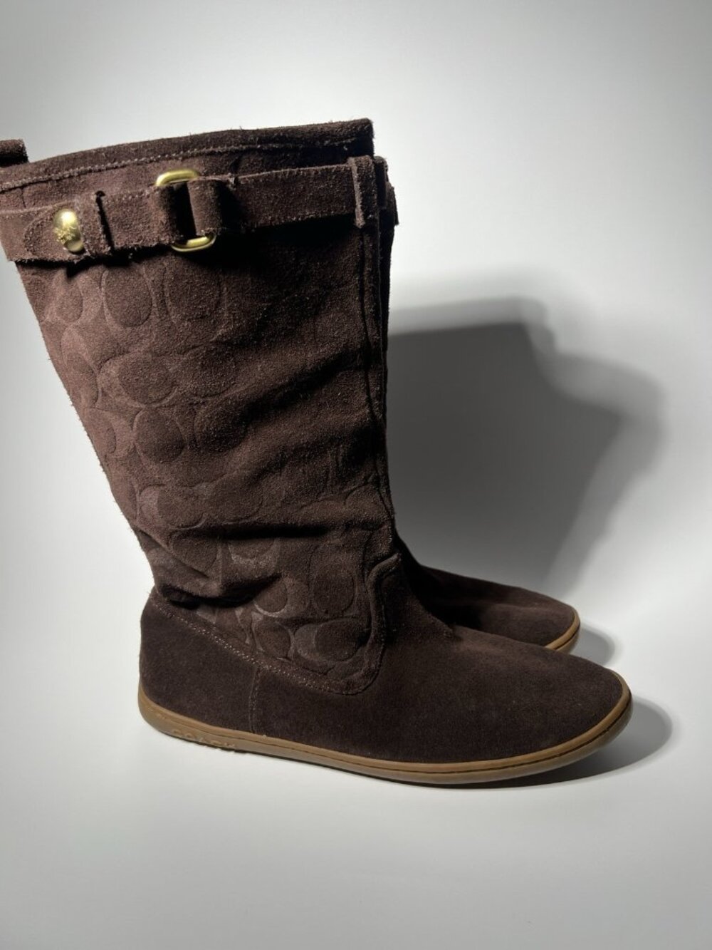 Coach Maressa Women’s Brown Suede Logo Flat Boots